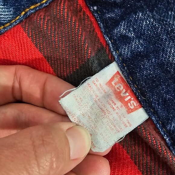 Vintage 80’s Levis 70411 0816 Buffalo Plaid Lined Denim Trucker Jacket Size 44 - Picture 6 of 8